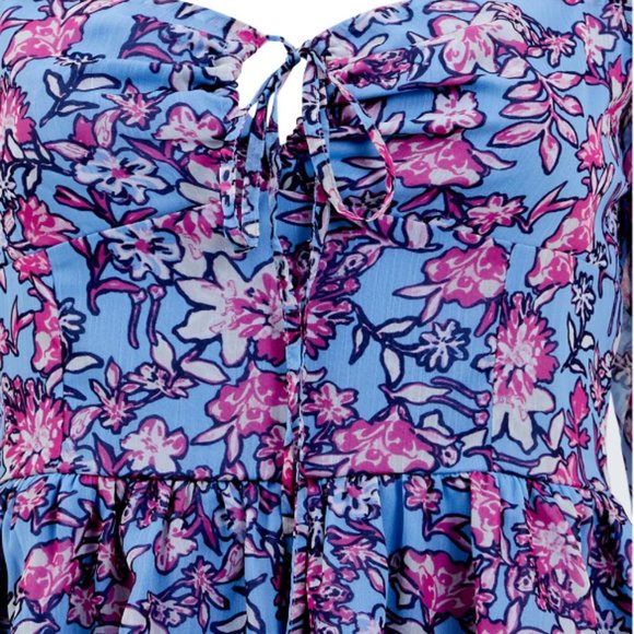 NWT French Conection Fontini Hallie Halter Peplum Top in floral blue & pink - Picture 2 of 7